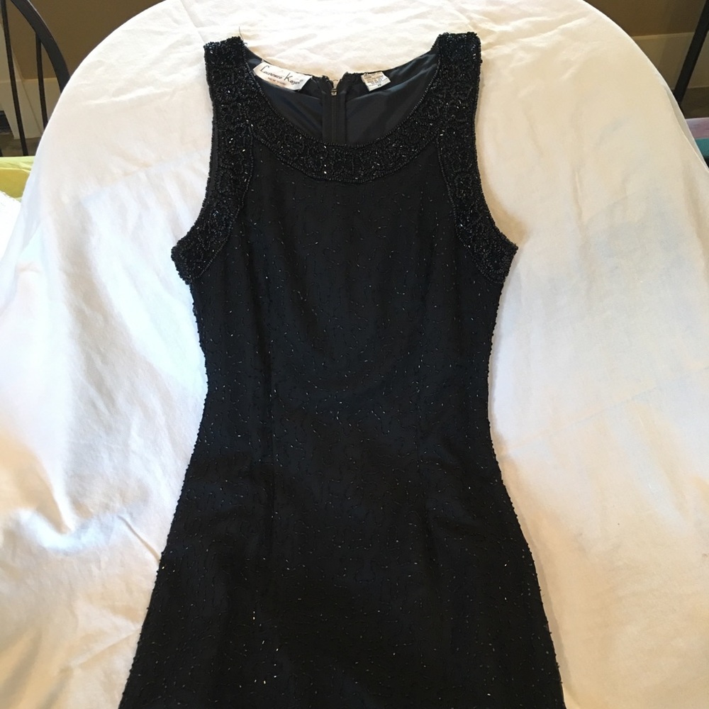 Laurence Kazar Black Beaded Sleeveless Cocktail Dress